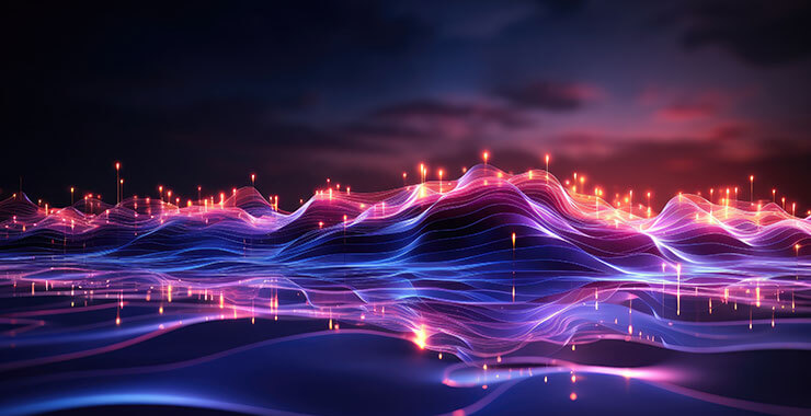 3D illustration of nighttime water waves symbolizing calmness and focus for business planning