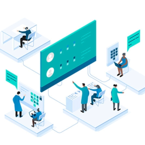 Isometric view of individuals engaged in HR and payroll consulting activities