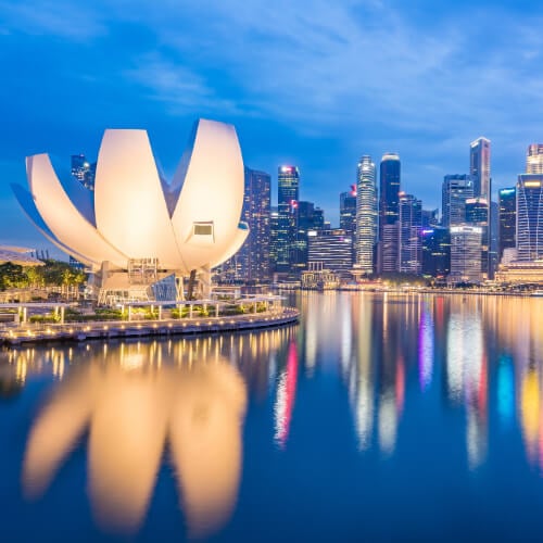 View of Marina Bay at night in Singapore City, Singapore