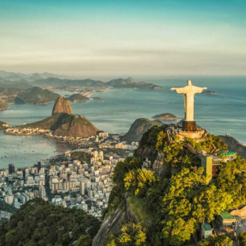 An aerial view of Christ Sugar Loaf Mountain Brazil