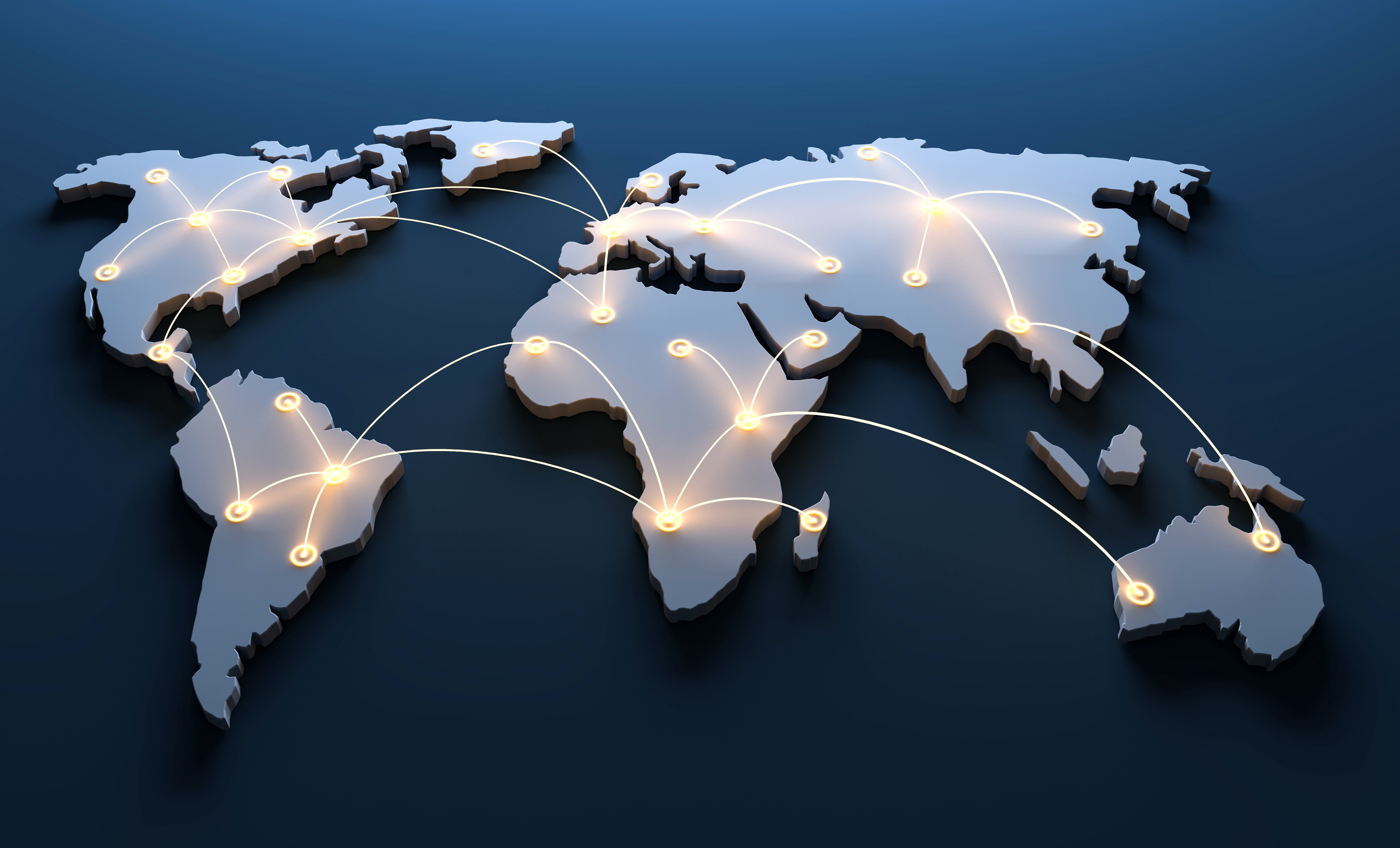 Global network map representing cross-border business expansion and international growth.