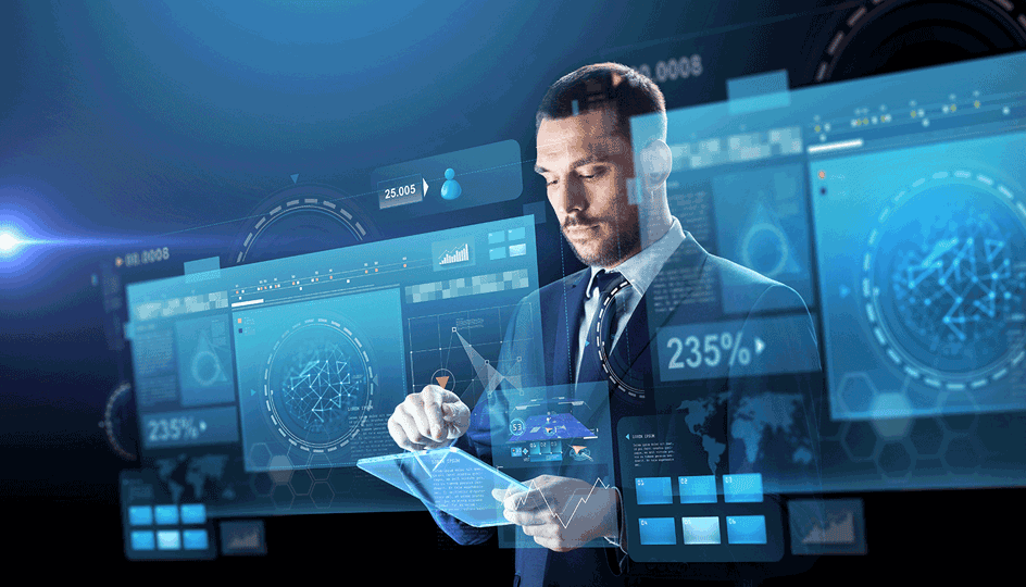Concept of a man in a digital world