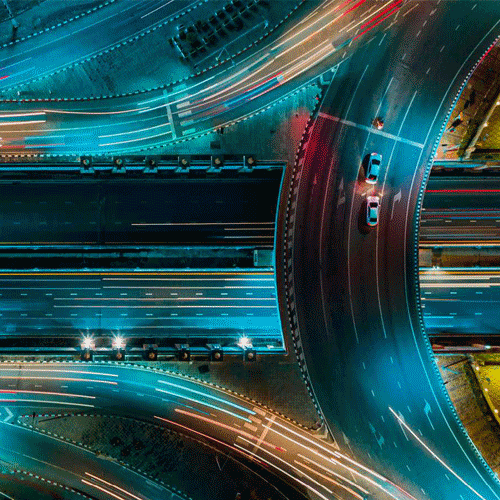 Elevated road junction traffic night